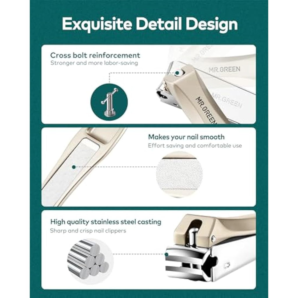 MR.GREEN 3pcs Stainless Steel Nail Clipper Set with Catcher & Case