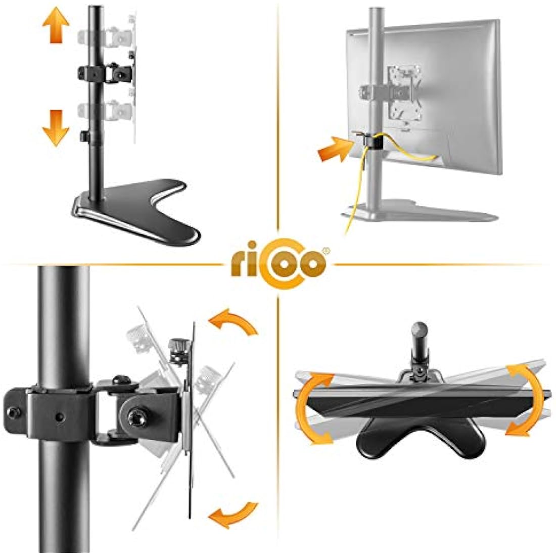 RICOO Single Monitor Stand | 13-32 Inch VESA Mount Tilt & Swivel