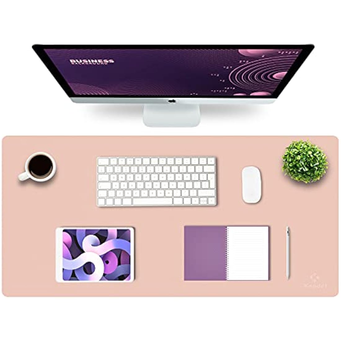 K KNODEL Leather Desk Mat | Dual-Sided Waterproof Office Pad, Pink