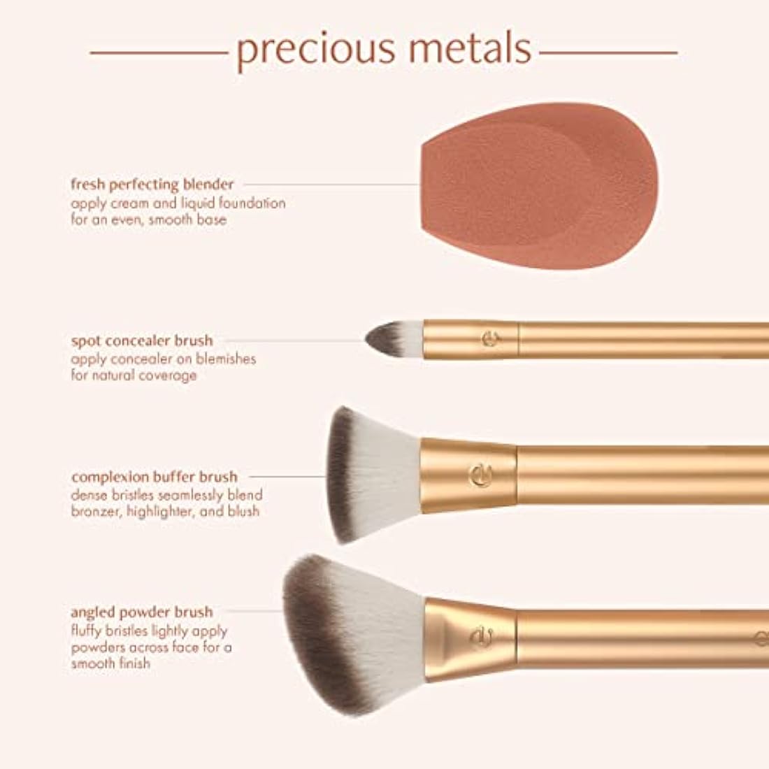 EcoTools Precious Metals Face Blend & Sculpt Makeup Brush Set - 4pc