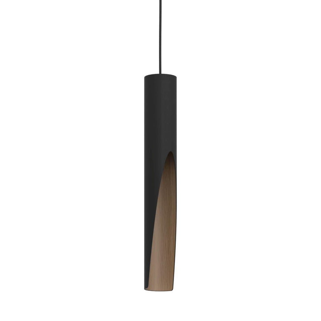 Eglo Barbotto LED Pendant Light – Black Steel & Oak Wood Hanging Lamp