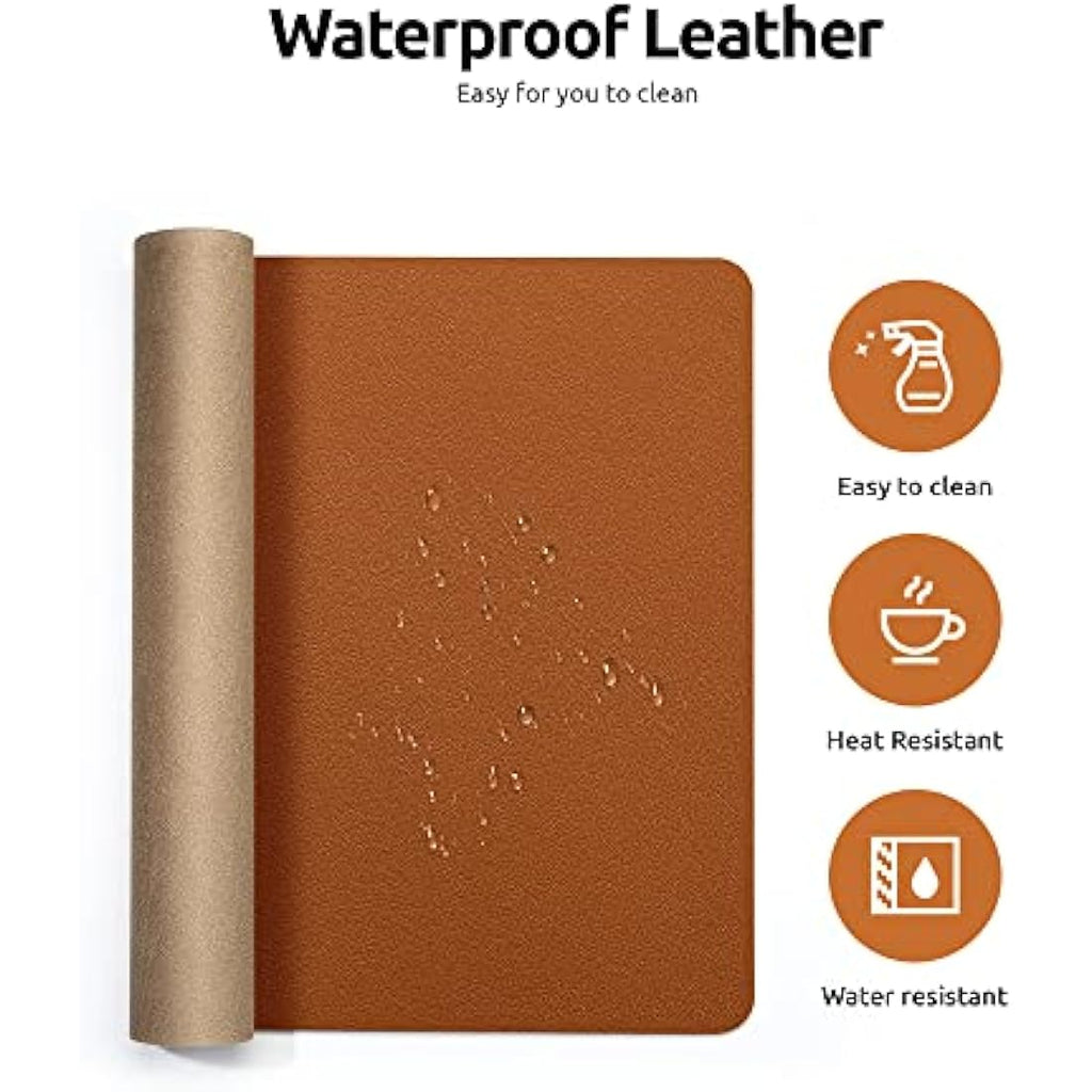 YSAGi Leather Desk Mat – Large Waterproof PU Mouse Pad, Brown (80x40cm)