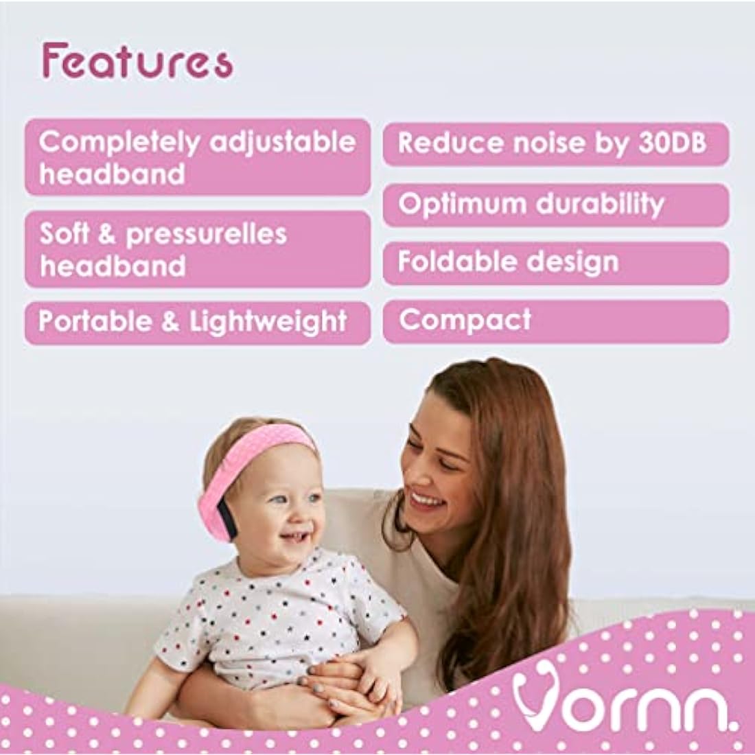 VORNN Baby Ear Defenders | 0-36 Months Noise Cancelling Muffs – Pink