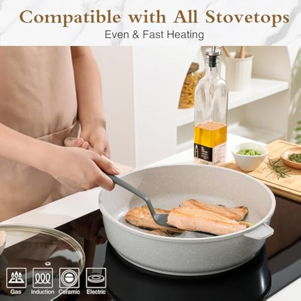 Kordisen 30cm Nonstick Ceramic Deep Frying Pan with Lid | Induction Skillet