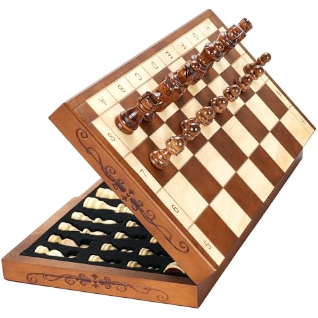 Syrace Magnetic Wooden Chess Set – 15.7" Hand Carved Foldable Travel Board