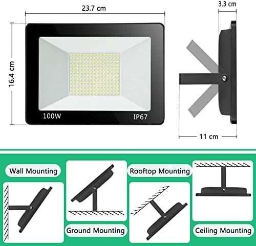 YIQIBRO 100W LED Floodlight 2 Pack – 10000LM 6500K IP67 Waterproof