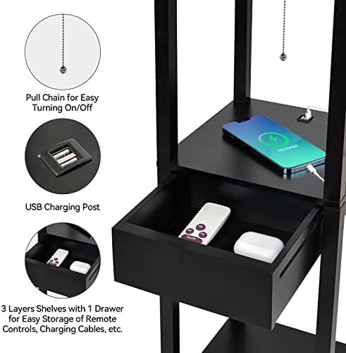 PULUOMIS Floor Lamp with Shelves | 3-Tier Storage Lamp with USB Ports