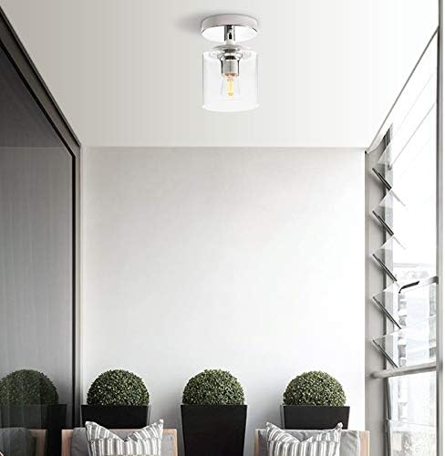 Jolof Store Industrial Glass Flush Mount Ceiling Light | Chrome E27 Fitting