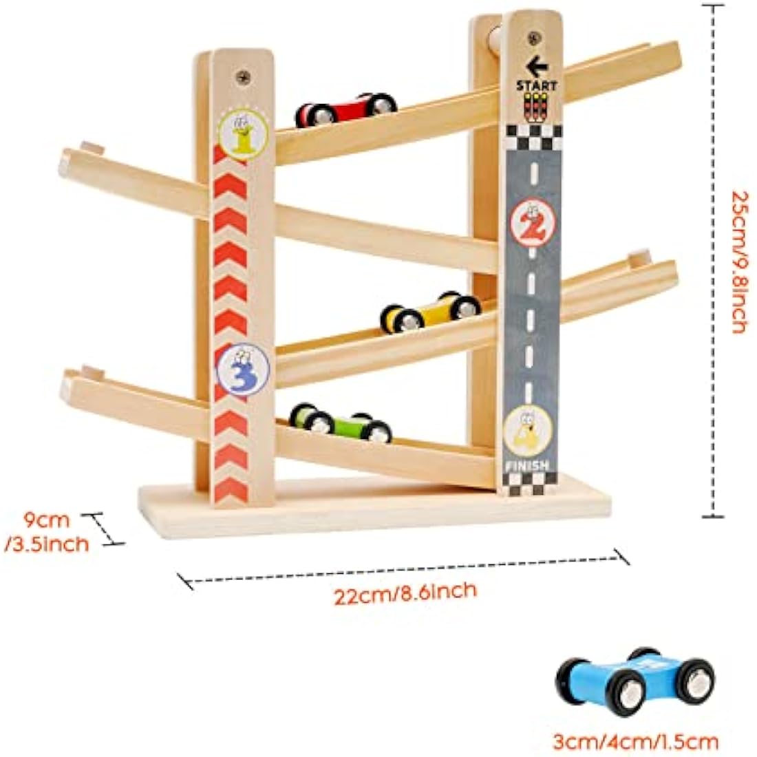 Wooden Car Ramp Toy – Toddler Race Track with 4 Cars