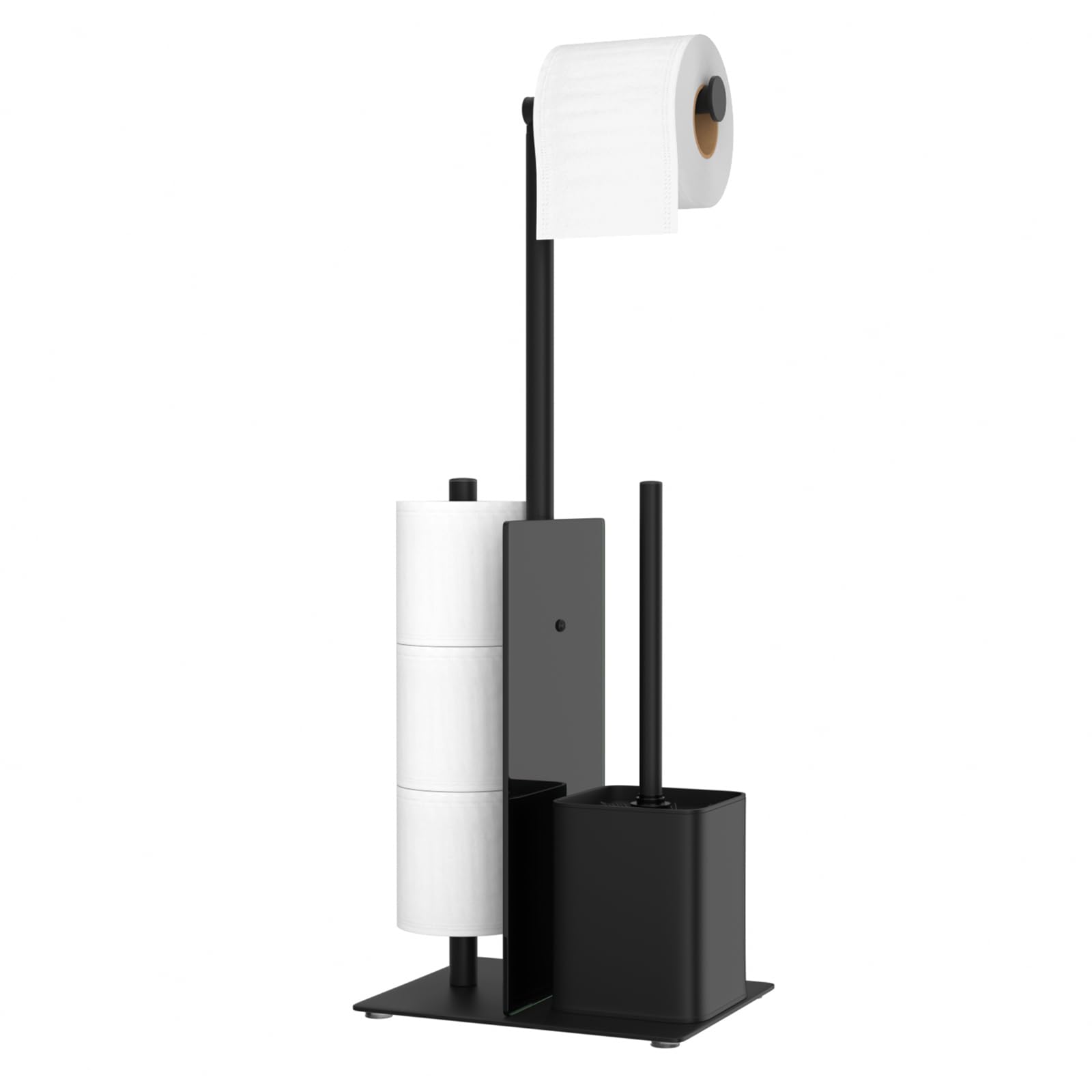 Susswiff Freestanding Toilet Roll Holder & Brush | Matte Black Stainless Steel