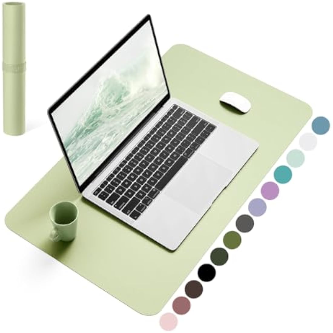 YSAGi Non-Slip PVC Leather Desk Pad | Waterproof Writing Mat, Matcha Green