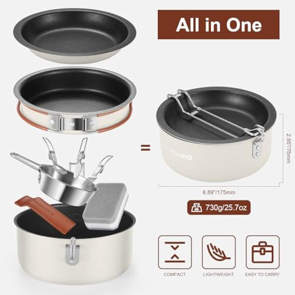 Odoland 10-Piece Camping Cookware Set – Non-Stick Aluminum Gear, Milk White