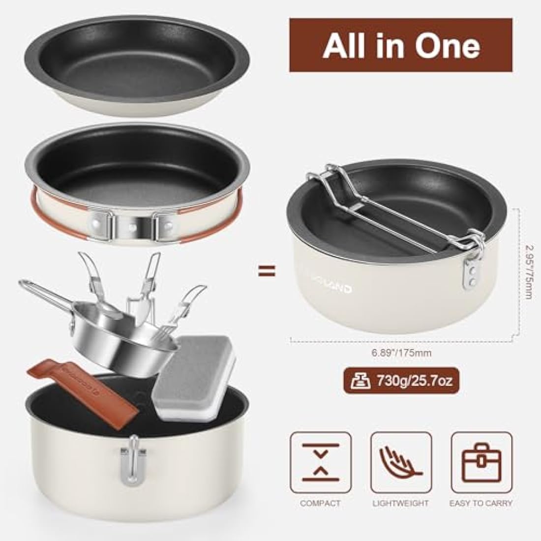 Odoland 10-Piece Camping Cookware Set – Non-Stick Aluminum Gear, Milk White