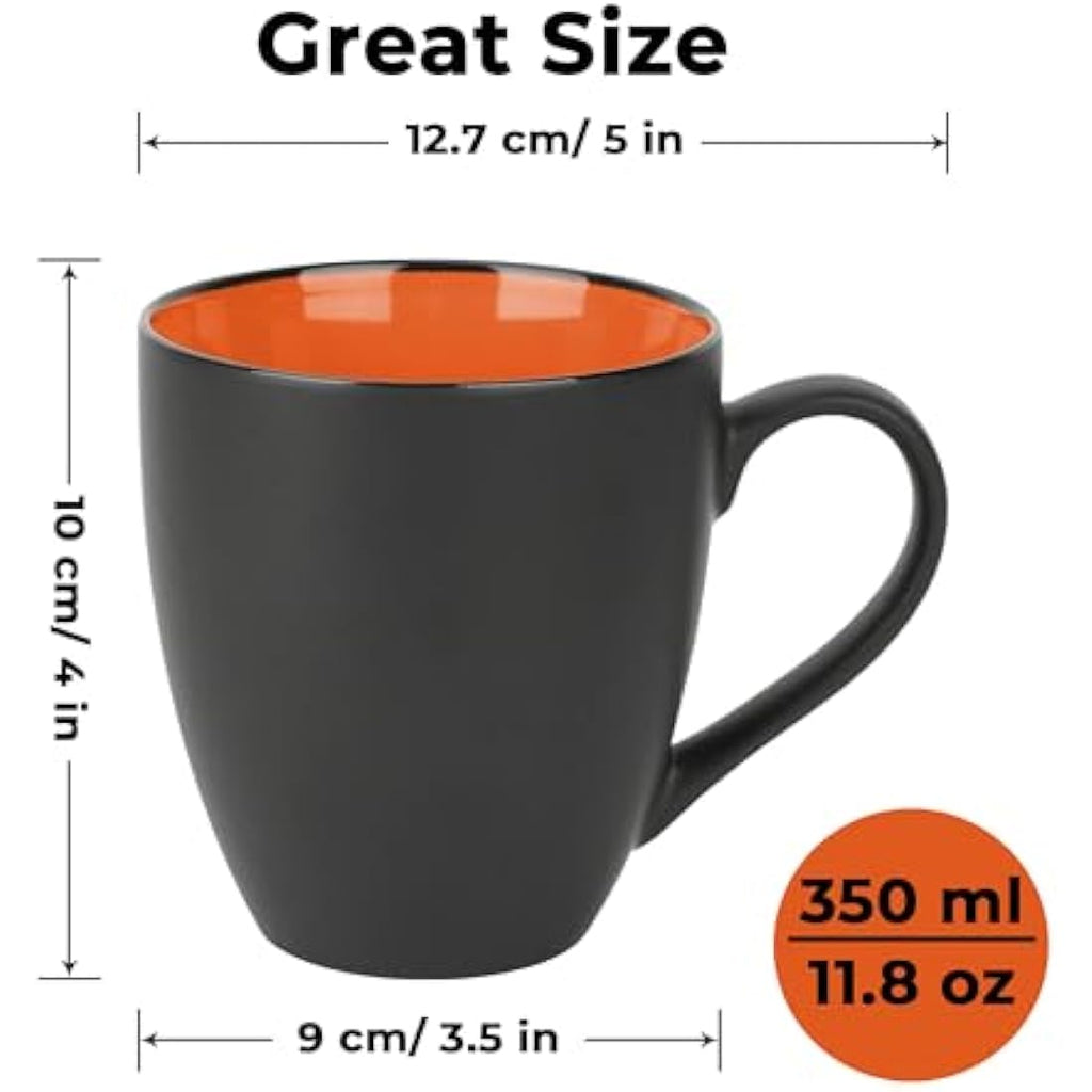 MIAMIO Stoneware Coffee Mug Set - 6 Piece 350ml Matte Black Cups
