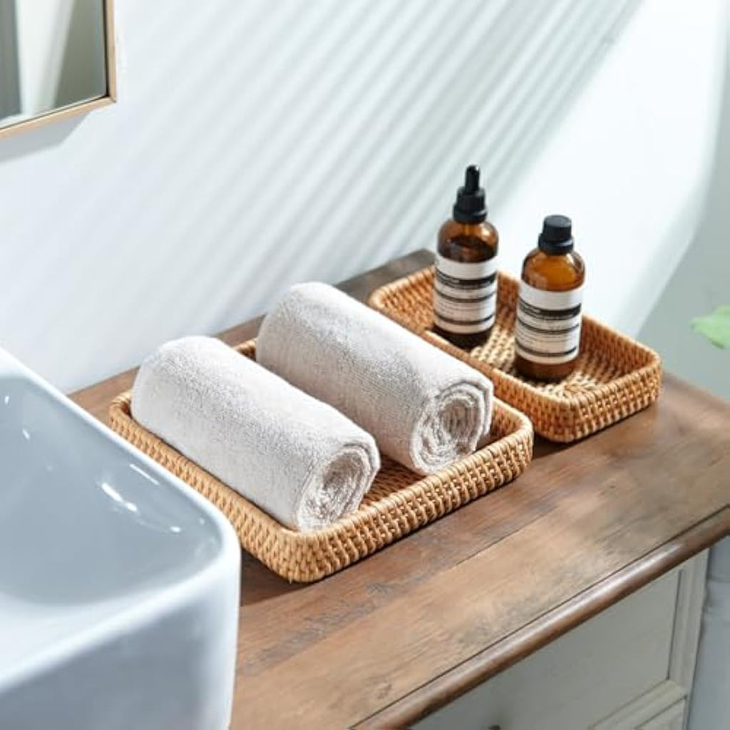 Jolof Store Set of 3 Rectangular Rattan Trays | Woven Wicker Baskets