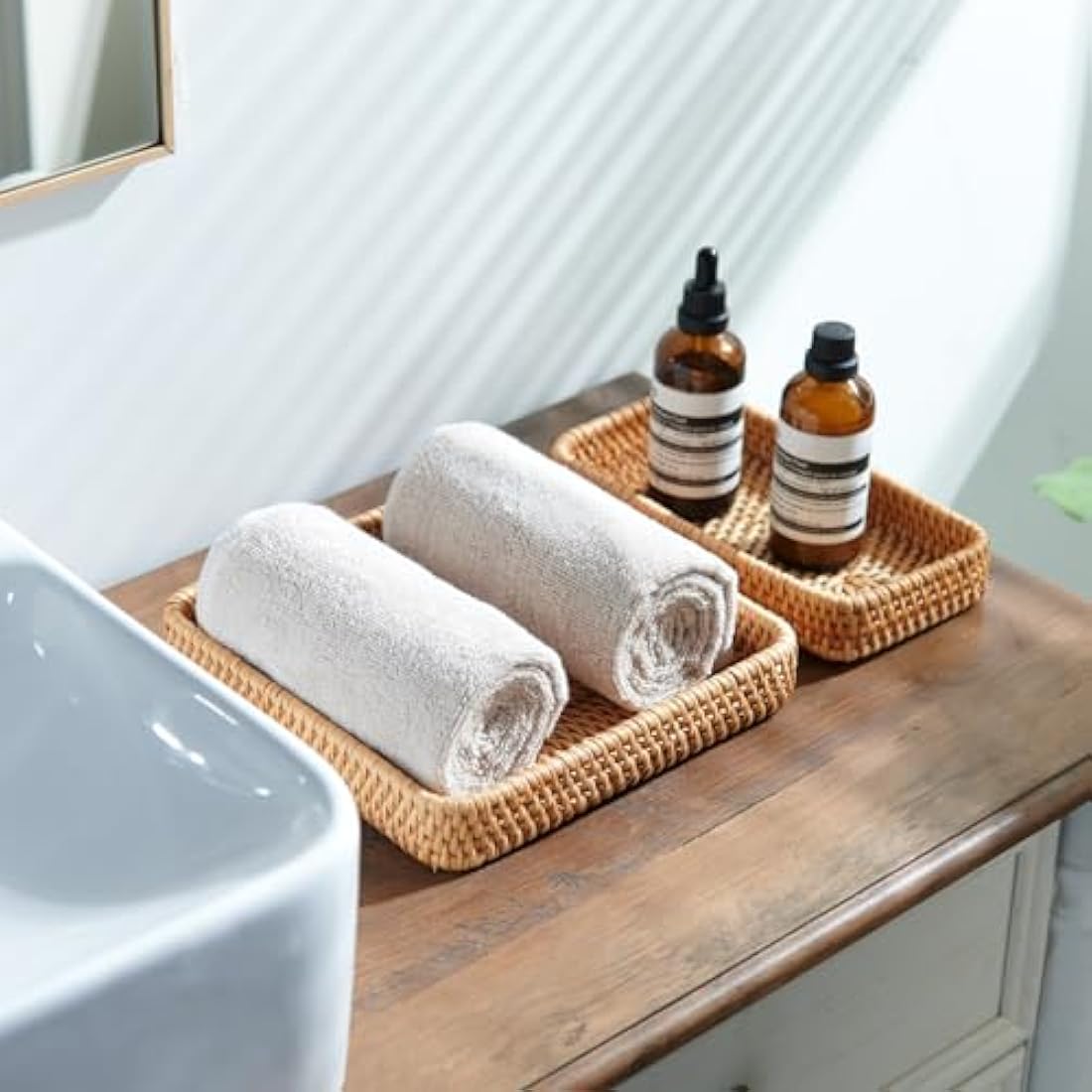 Jolof Store Set of 3 Rectangular Rattan Trays | Woven Wicker Baskets