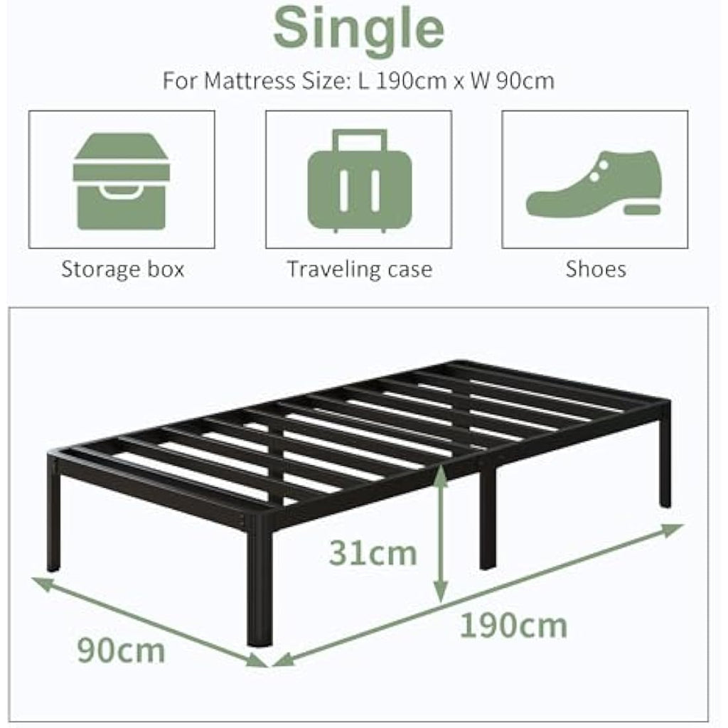 Lutown Single Bed Frame – Heavy Duty White Metal with Rounded Legs