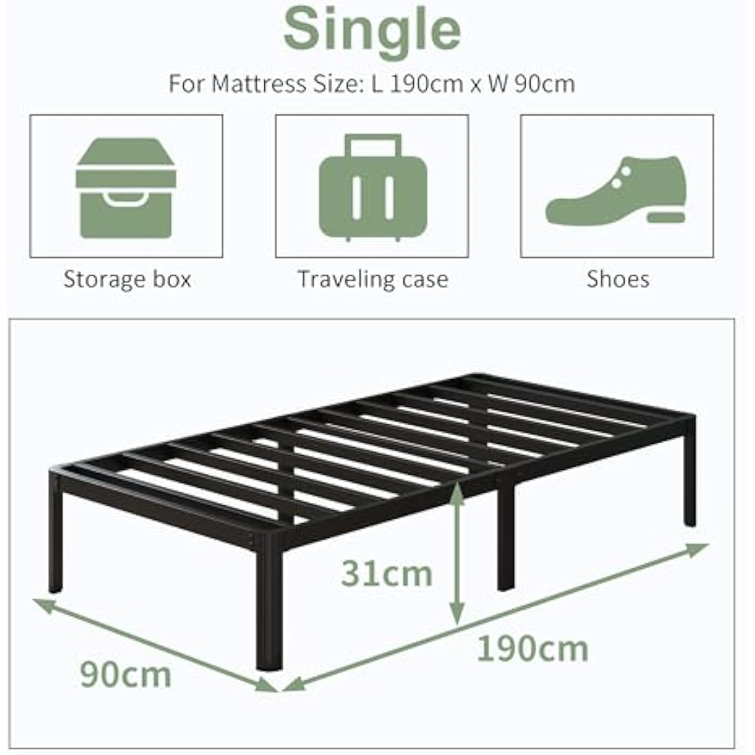 Lutown Single Bed Frame – Heavy Duty White Metal with Rounded Legs
