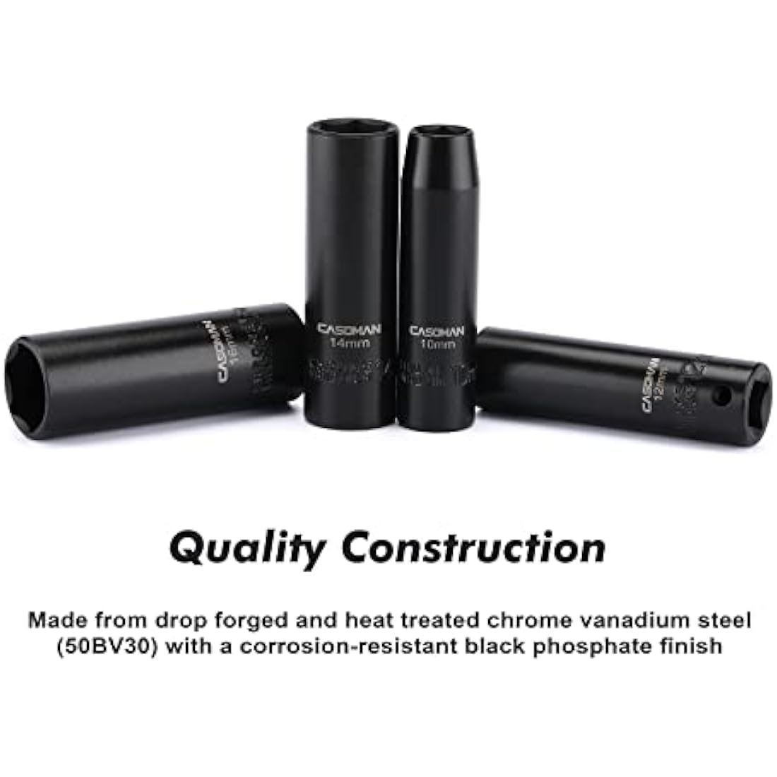 CASOMAN 3/8-Inch Drive Deep Impact Socket Set | 6-Point Metric CR-V, 13-Piece