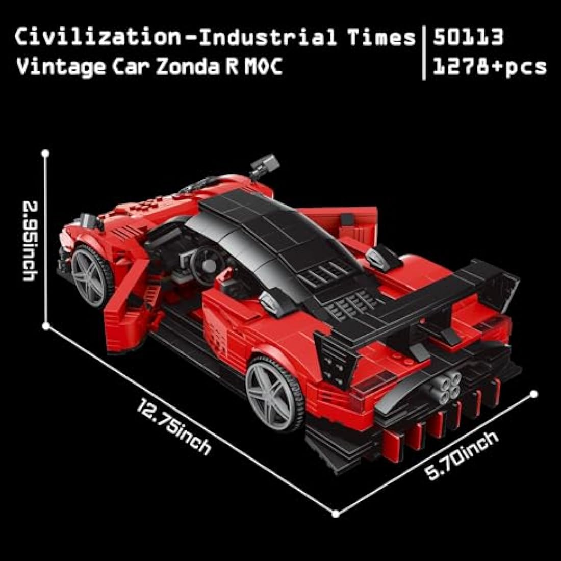 JMBricklayer Zonda R Supercar Building Set - 1278 Piece Racing Car Model