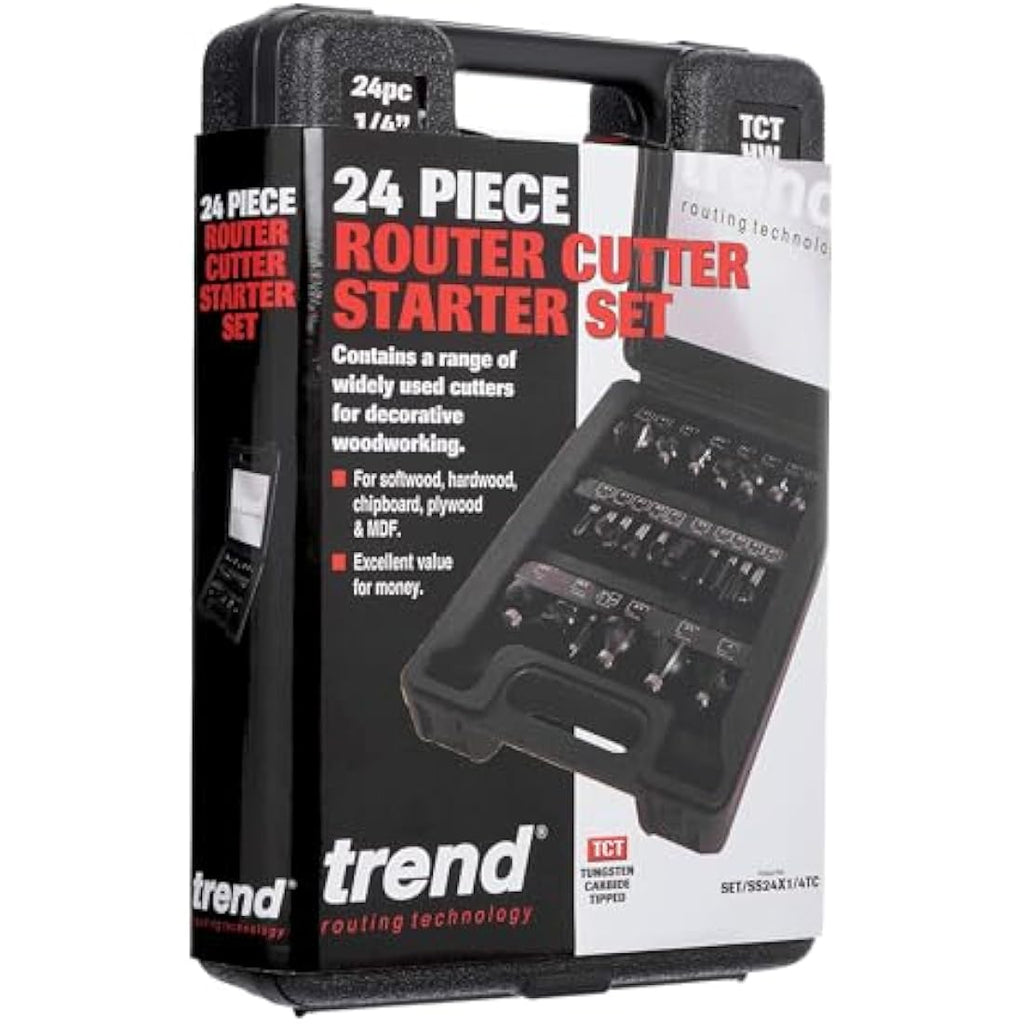 Trend 24-Piece Router Bit Set | 1/4-Inch Shank Tungsten Carbide Cutters