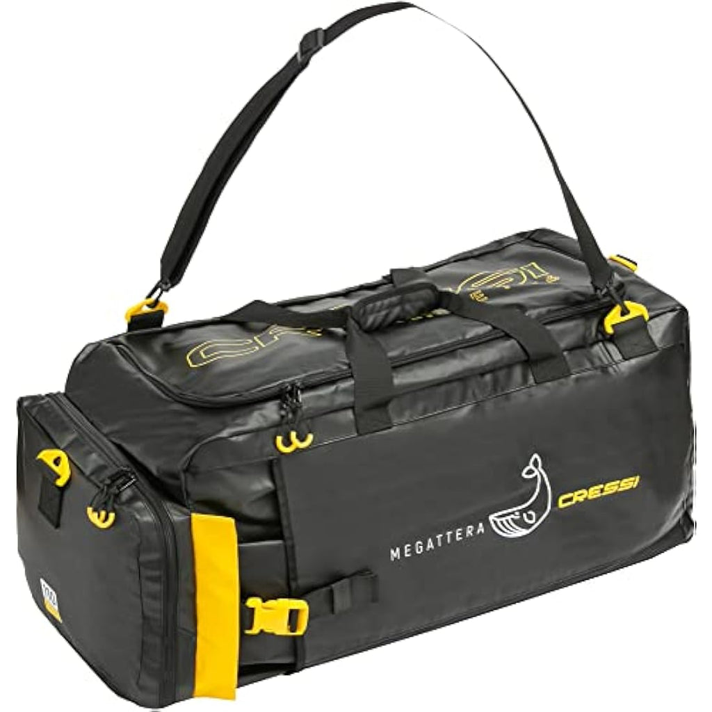 Cressi Megattera Dive Bag – 110L Waterproof Nylon Gear Duffel, Black/Yellow