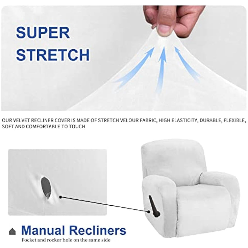 XINEAGE Velvet Recliner Slipcover | 4-Piece Stretch Chair Cover - White