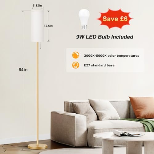 Aooshine Gold Floor Lamp – 64" Modern Standing Lamp with Linen Shade