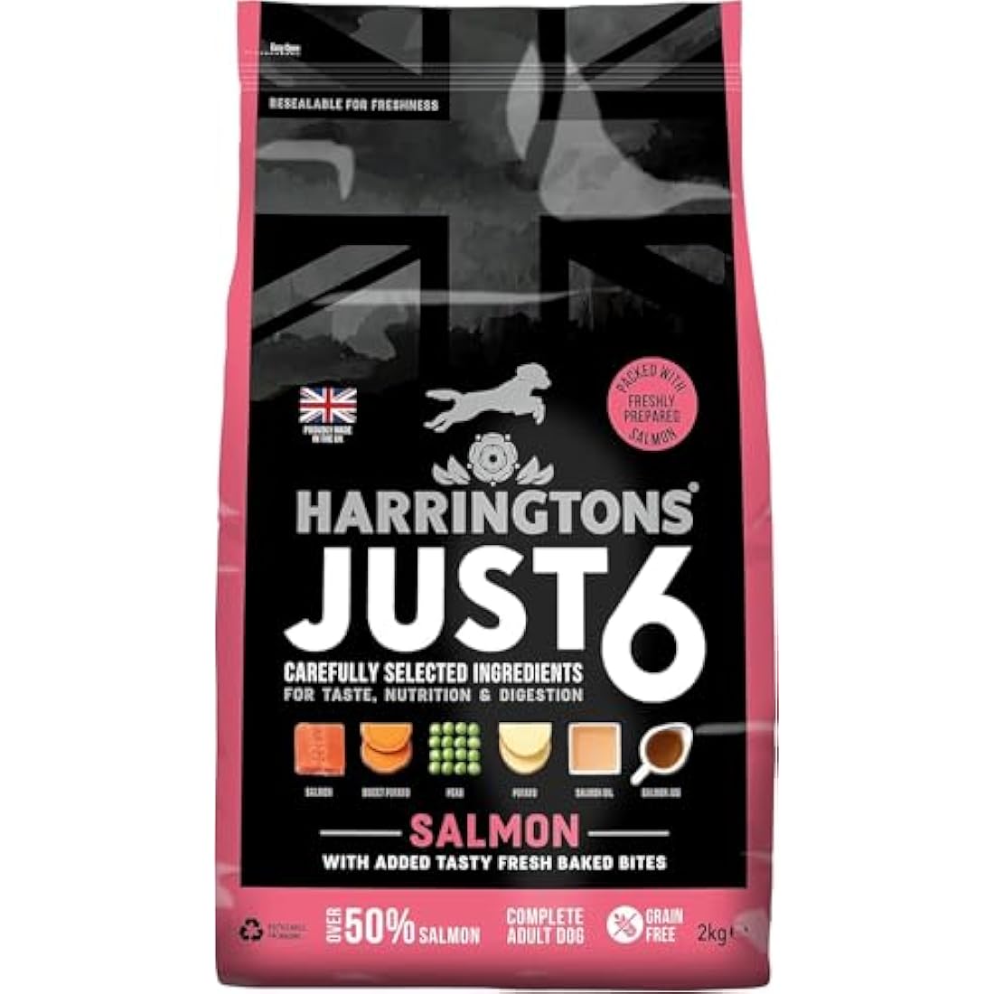 Harringtons Just 6 Grain Free Salmon Dog Food - 2kg (Pack of 4)