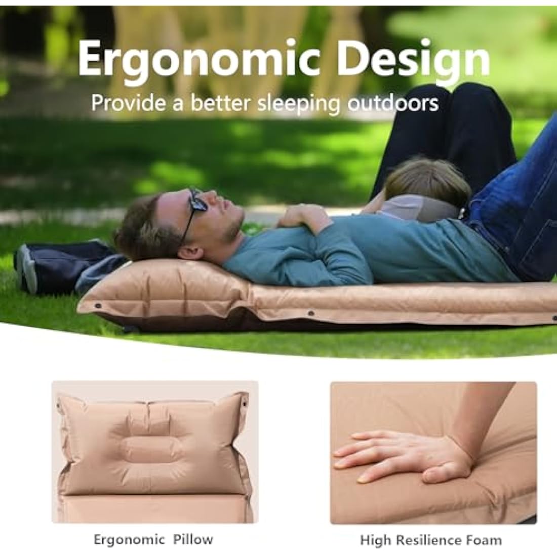 BISINNA Self-Inflating Camping Mat with Pillow | 3cm/5cm Foam Mattress
