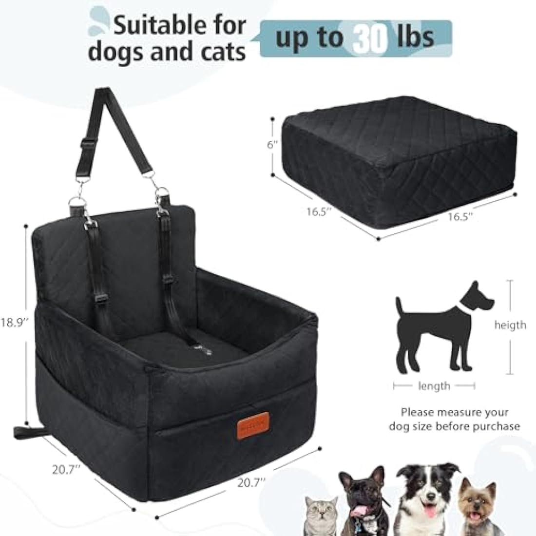 HEGGCOOE Memory Foam Dog Car Seat | Washable Booster Seat for Medium Dogs