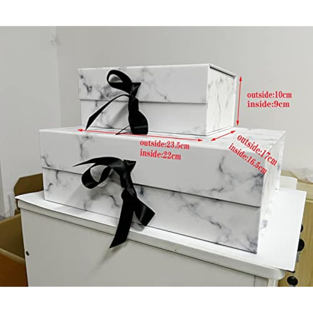 Jolof Store Marble Magnetic Gift Box with Ribbon – 23.5x17x10 cm