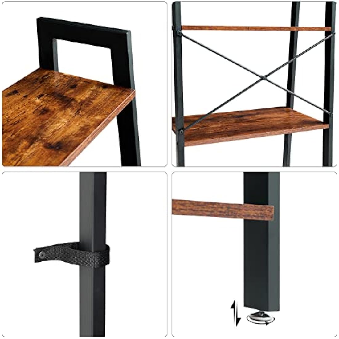 IBUYKE 5-Tier Industrial Ladder Shelf – Metal & Wood Storage Bookcase