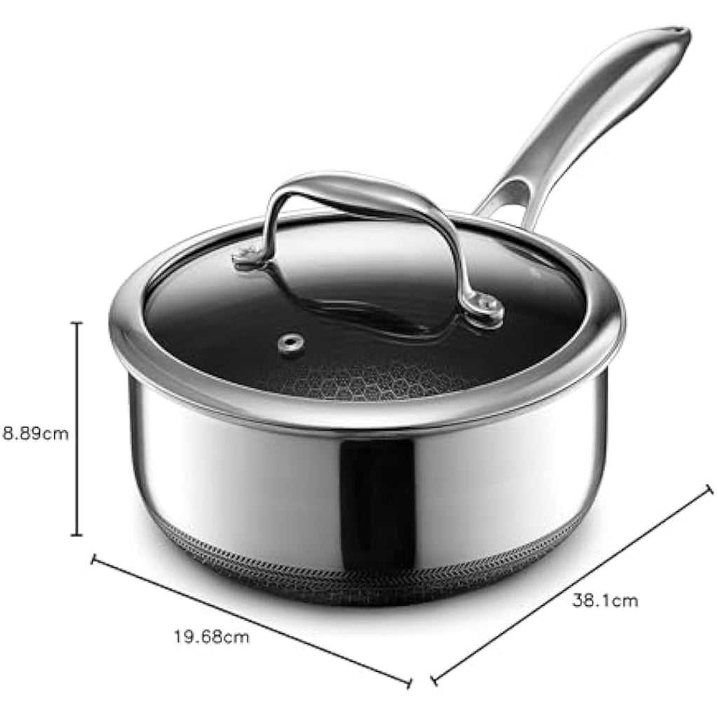HexClad Hybrid Nonstick 2L Saucepan with Lid – Induction Ready Stainless