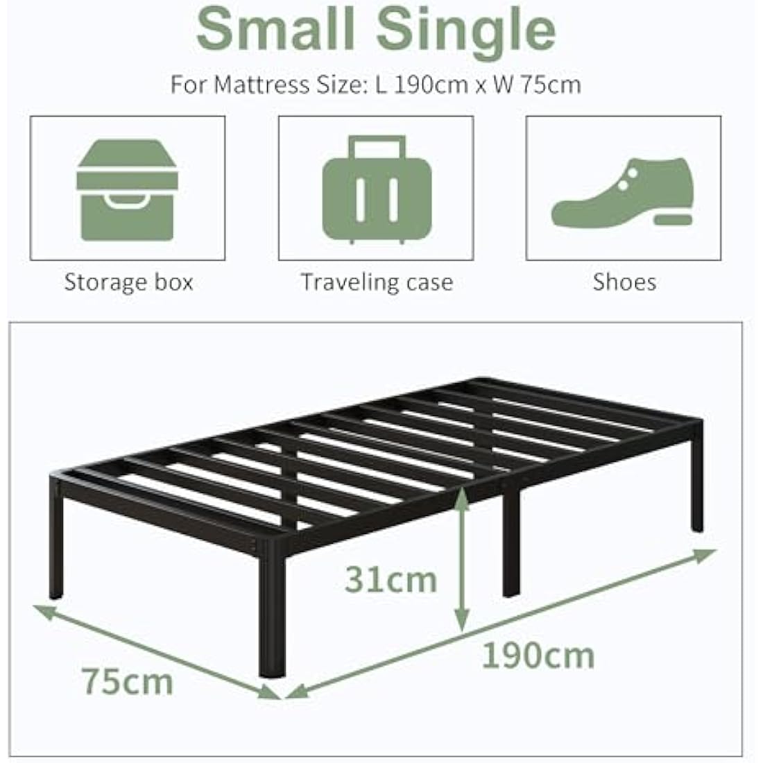 Lutown 2ft6 Small Single Metal Bed Frame – Heavy Duty 30cm High