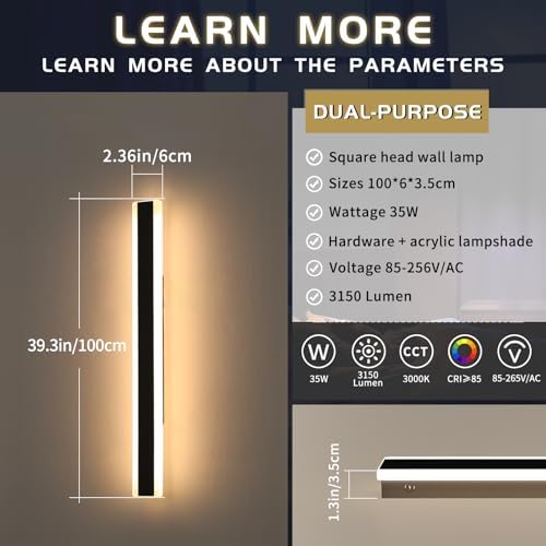 Mikeru Modern Outdoor Wall Light – 100cm Black LED 3000K Warm White 2-Pack
