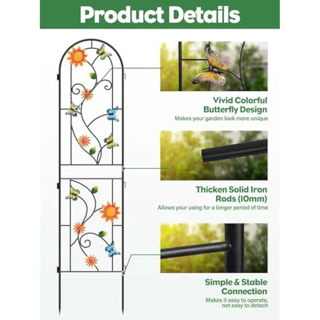 2.2M Butterfly Garden Trellis | 4-Pack Rustproof Metal Support