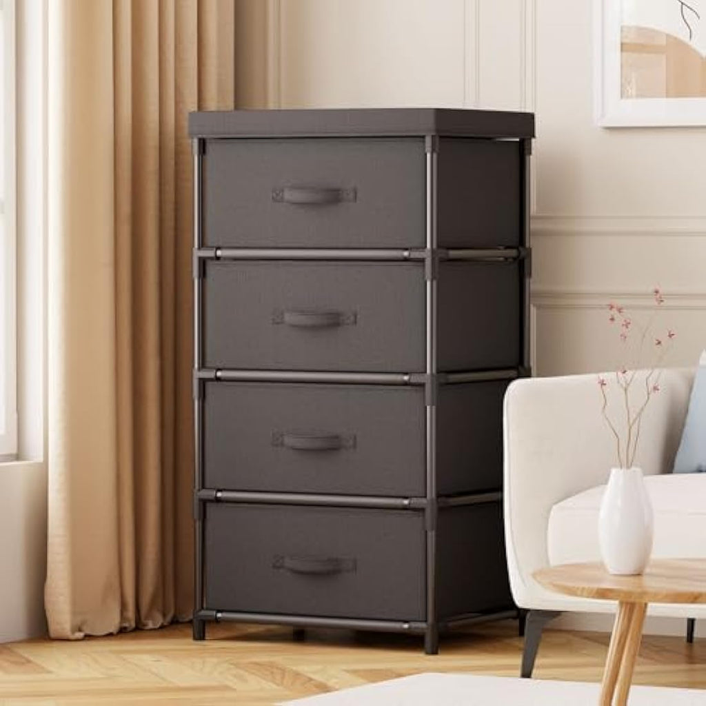 WANGIRL 4-Drawer Fabric Dresser – Sturdy Steel Frame Storage Unit, Black