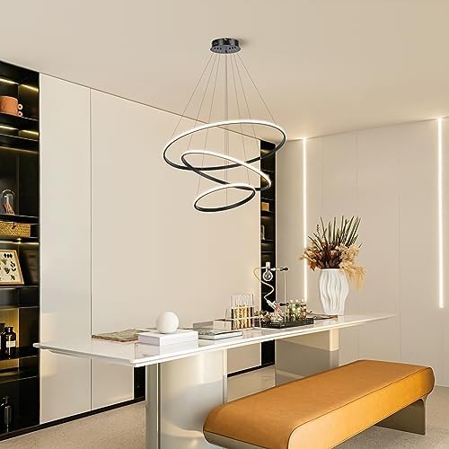 Jolof Store Modern 3-Ring LED Chandelier – Dimmable Black Acrylic Pendant