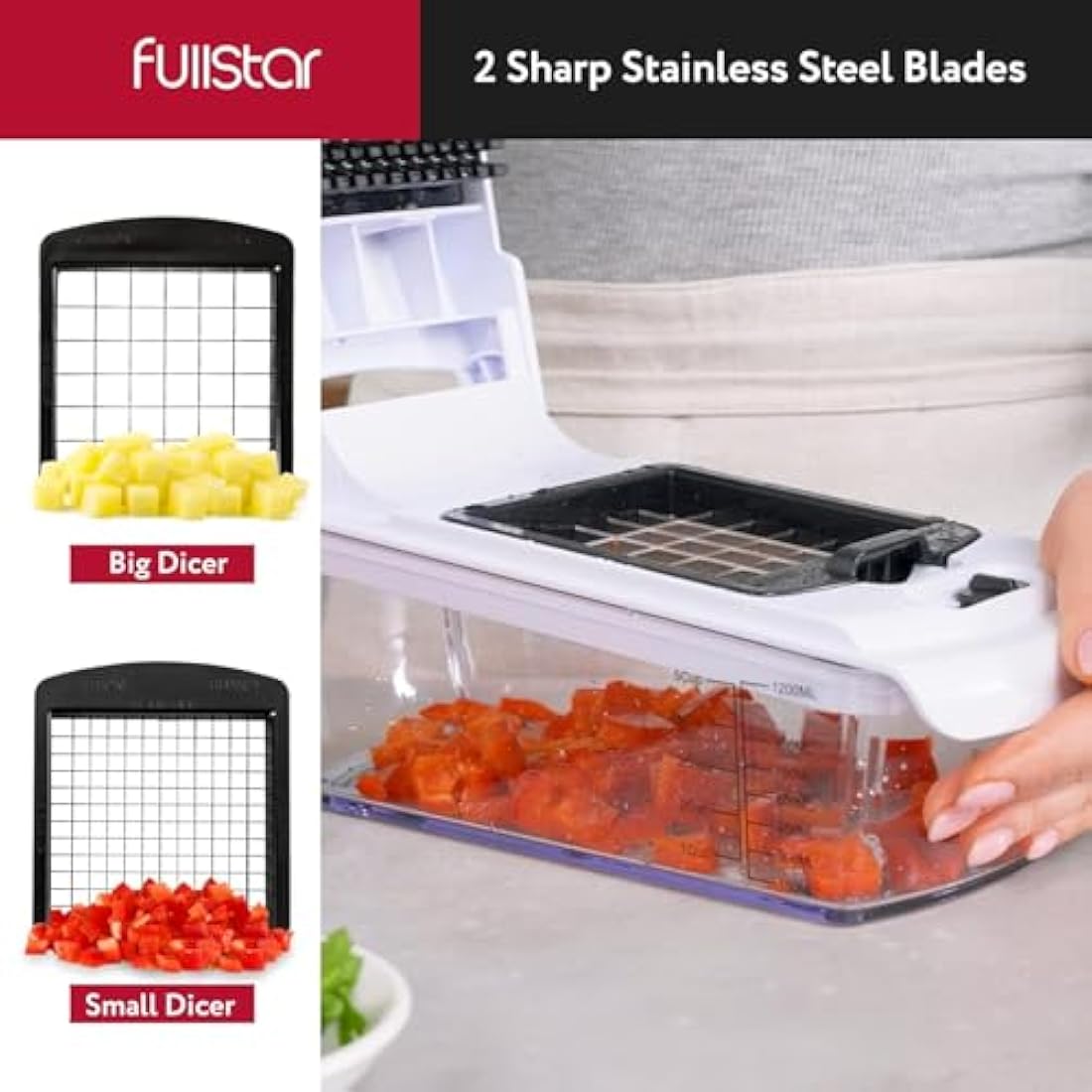 Fullstar 9-in-1 Vegetable Chopper – Manual Food Dicer and Slicer, White