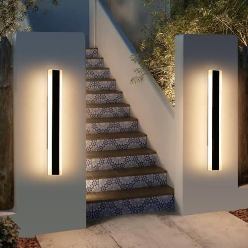 Mikeru Modern LED Outdoor Wall Light - 60cm Black Waterproof Sconce 2-Pack