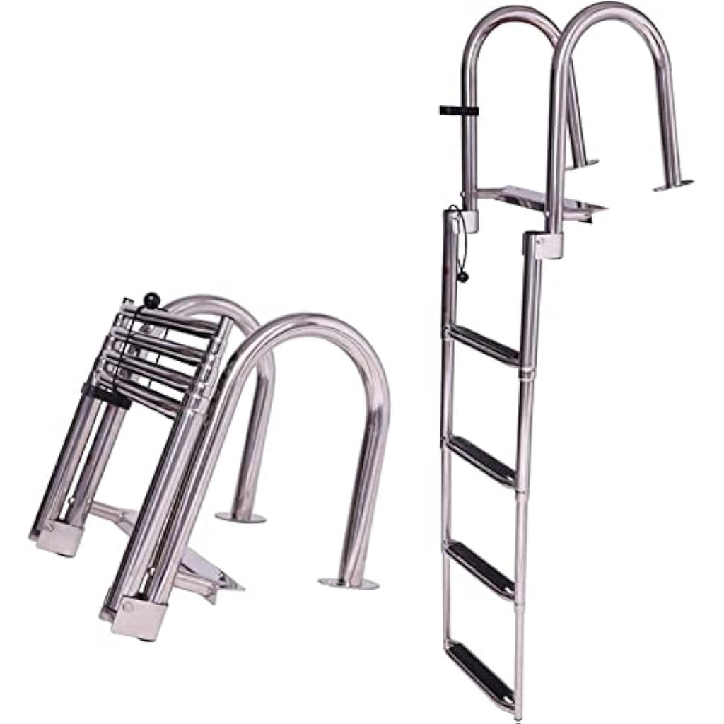 KAOLALI 4-Step Pontoon Boat Ladder | Stainless Steel Telescoping Swim Deck