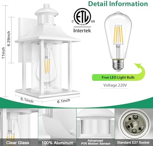 Lamomo Motion Sensor Outdoor Wall Light | White Aluminum Security Sconce