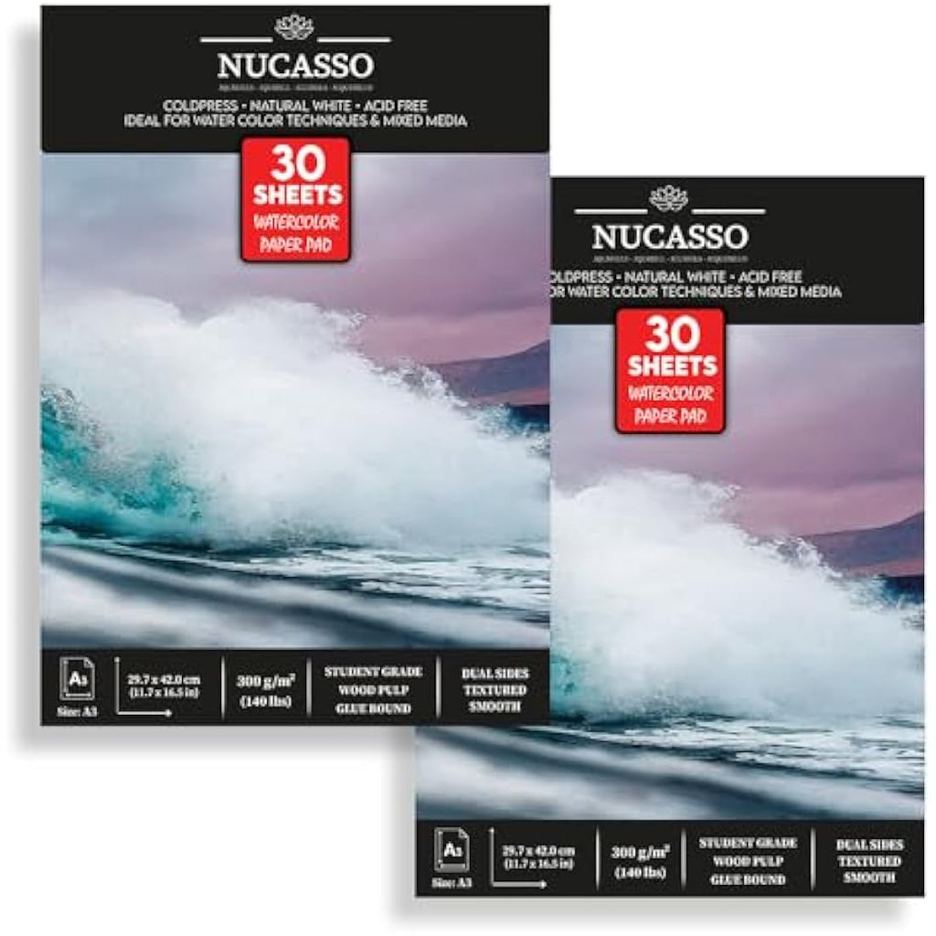 NUCASSO A3 Watercolour Paper Pad - 2 Pack 300 GSM Cold-Pressed