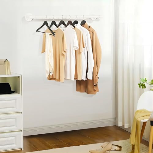 Yawinhe Industrial Pipe Clothes Rack – White Wall Mounted Rail, 2 Pack