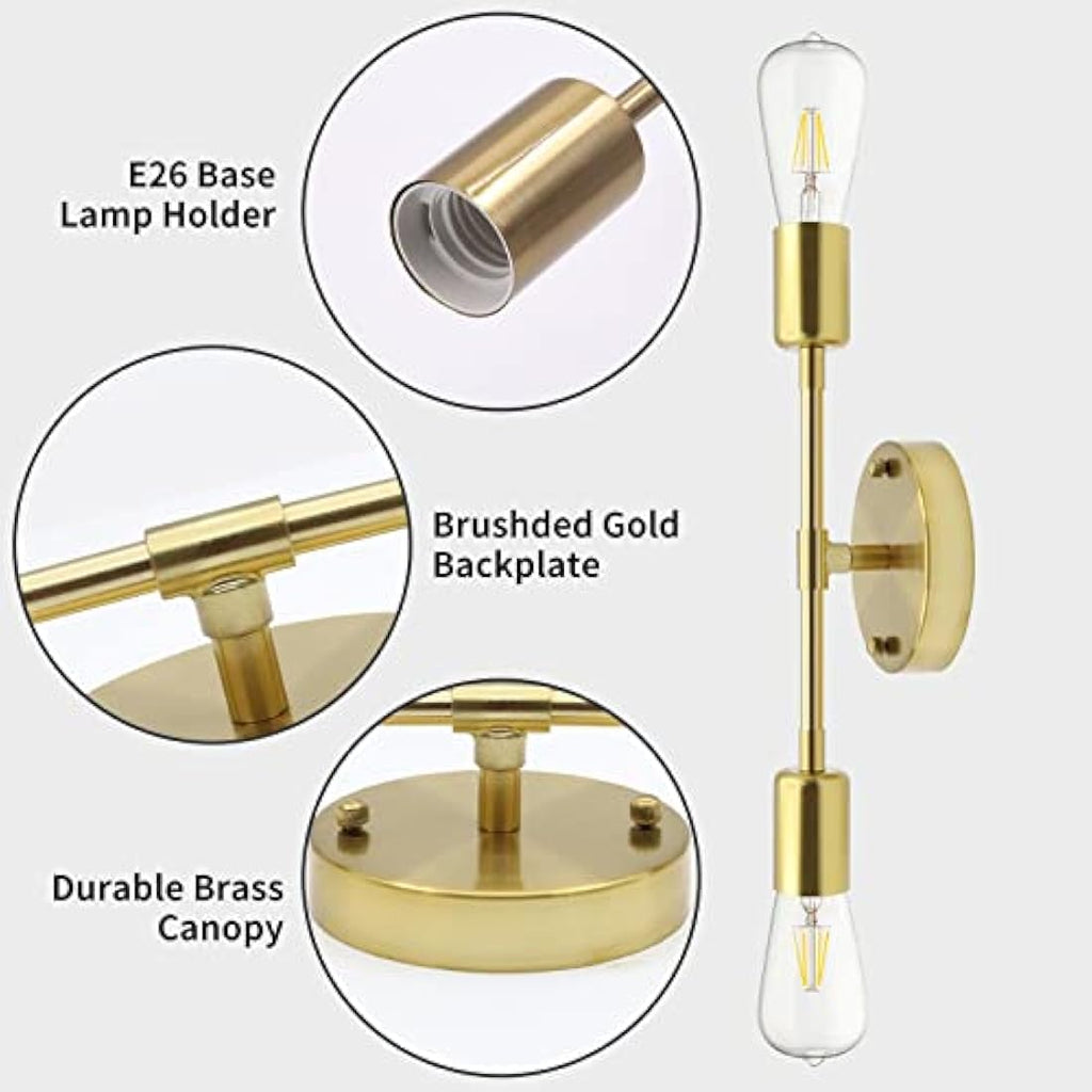 Jolof Store Brushed Gold Wall Sconces | Modern 2-Light Vanity Fixtures
