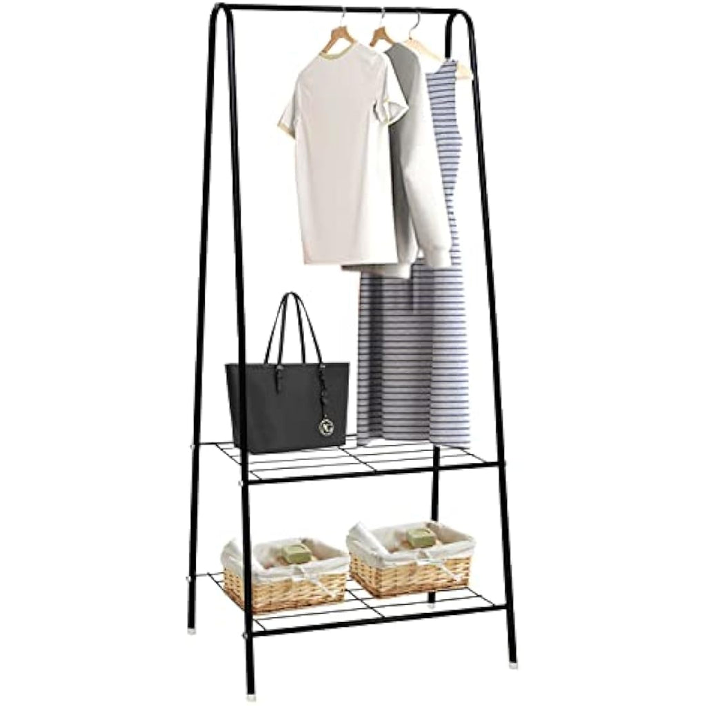 Metal Garment Rack – Heavy Duty Clothes Rail with Shelf, Black