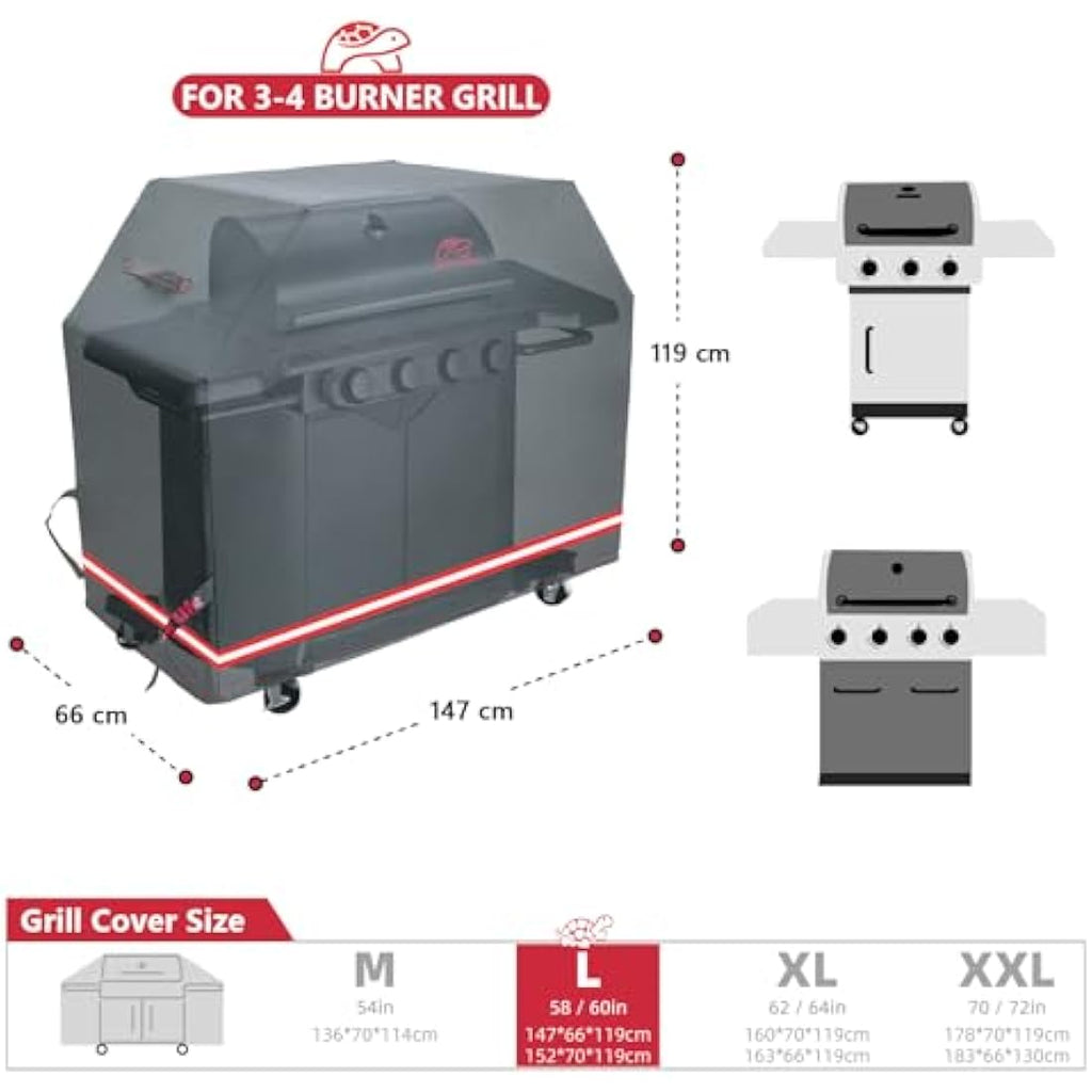Turtle Life 58 Inch Waterproof BBQ Grill Cover – Heavy Duty Black