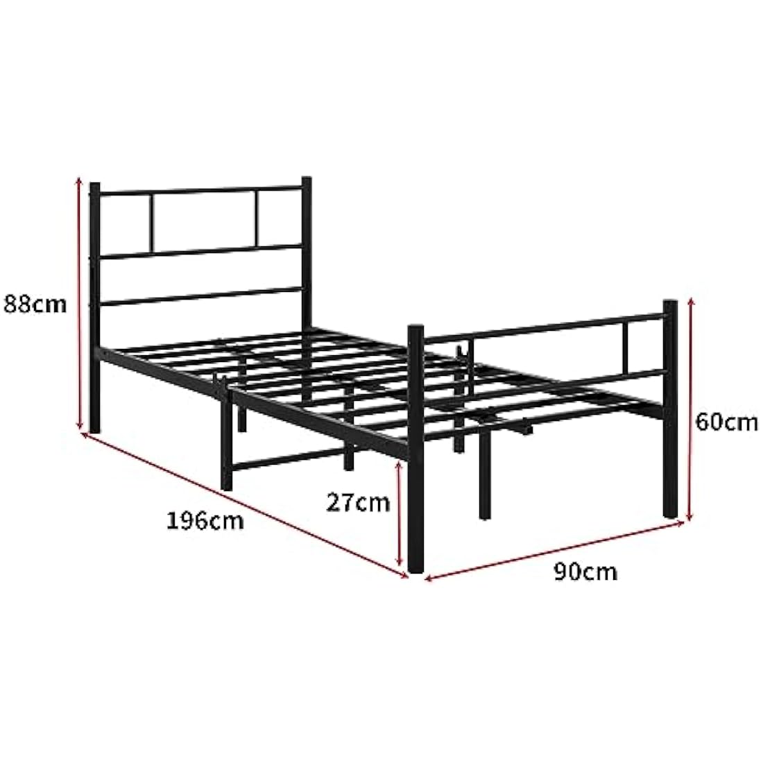 HOMERECOMMEND 3ft Single Metal Bed Frame with Headboard - Black Steel