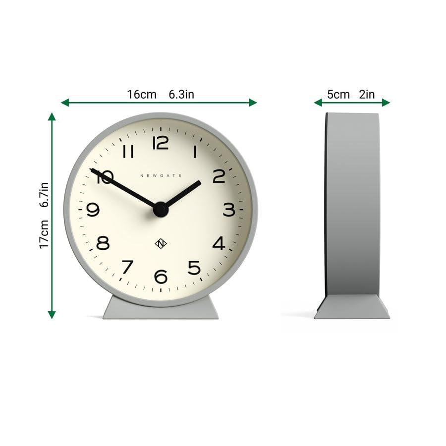 Newgate M Mantel Clock – Silent Sweep Non-Ticking Minimalist Grey